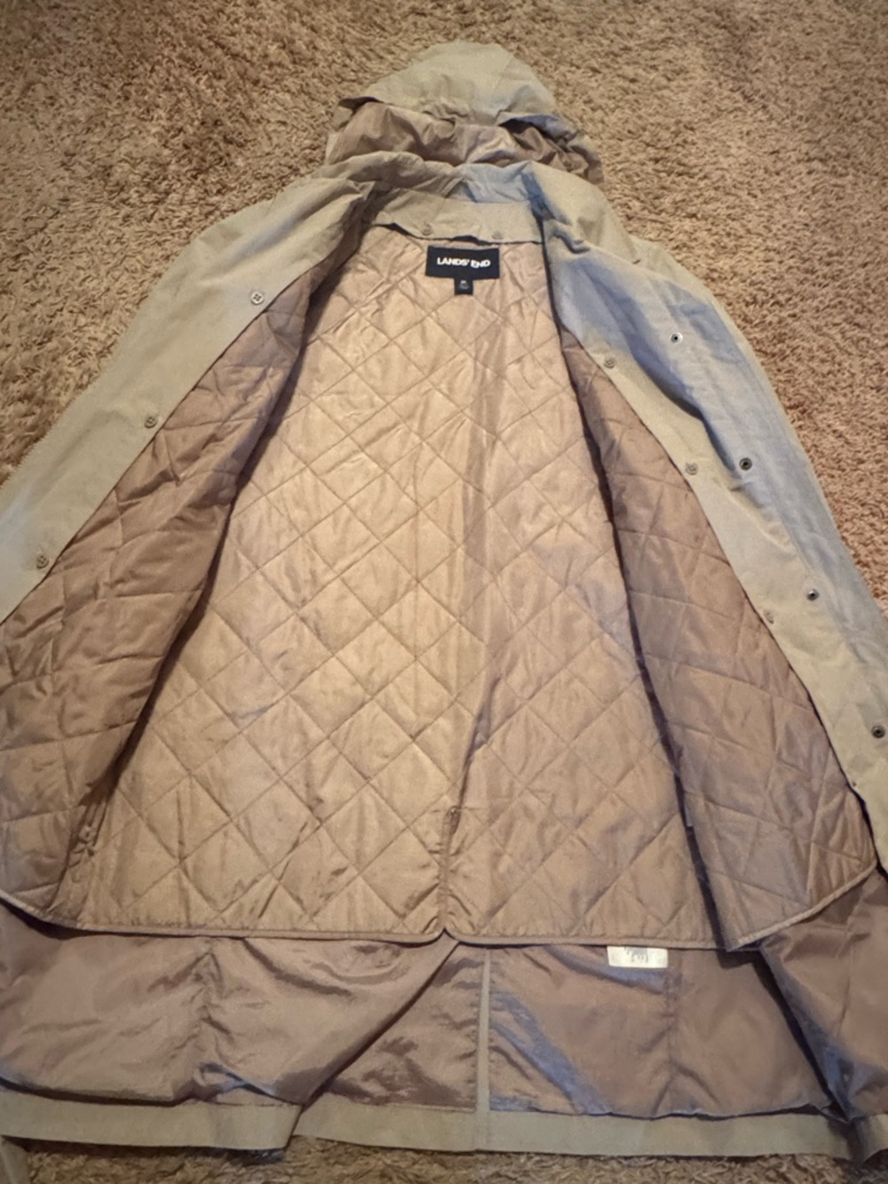 Lands' End Women's Sz Med Light Tan Utility Trench Coat w/ Belt & Button Lining - Picture 10 of 15